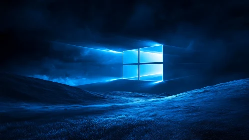 Glowing window portal above midnight neon frostlands.