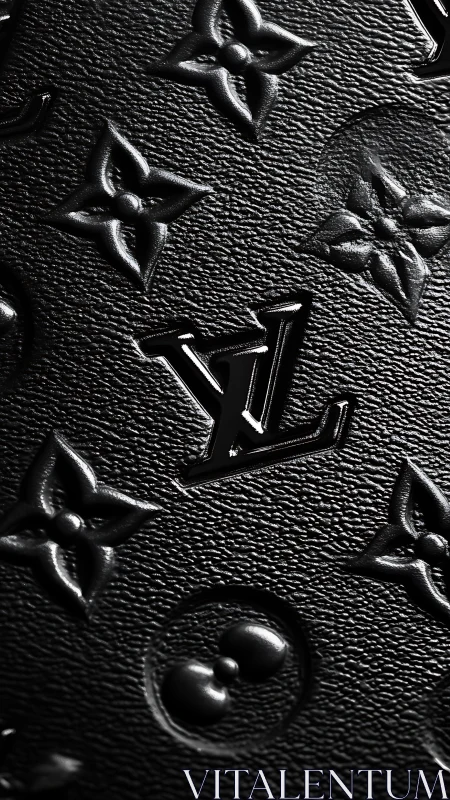 Embossed black leather monogram with glossy central logo.