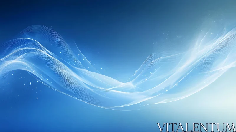 Abstract flowing blue and white waves with glowing light effects.