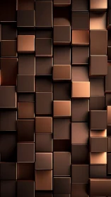 Bronze metallic cubes forming staggered geometric grid pattern.