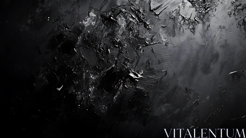 Abstract black textured painting with dramatic brush strokes.