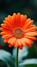 Orange gerbera daisy in sharp close-up against dark blur.