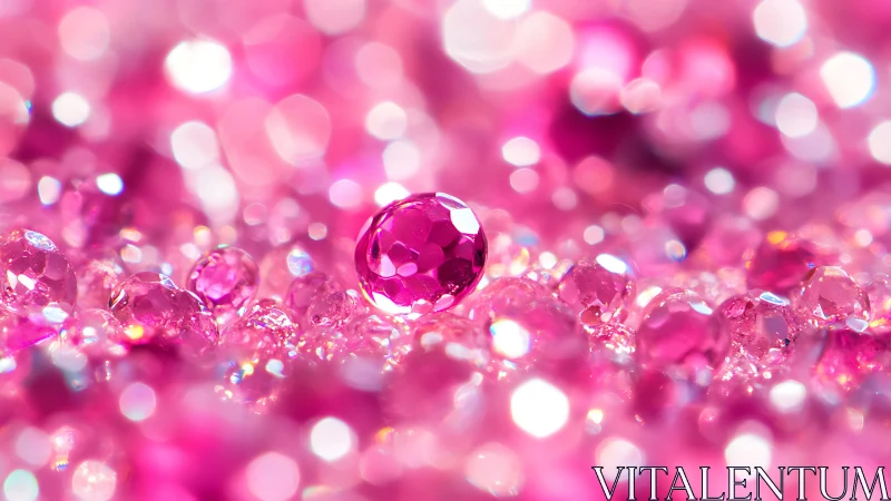 Macro depth-of-field study of faceted pink gem-like beads