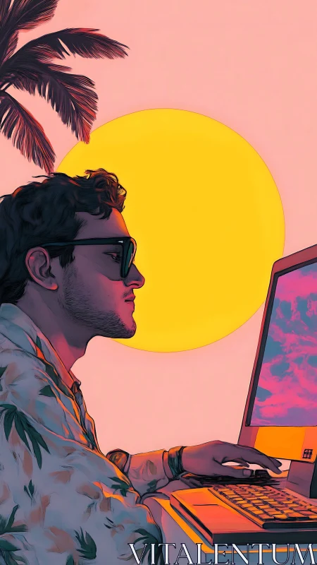 Sunlit coder drifts through neon tropic workstation daydreams.