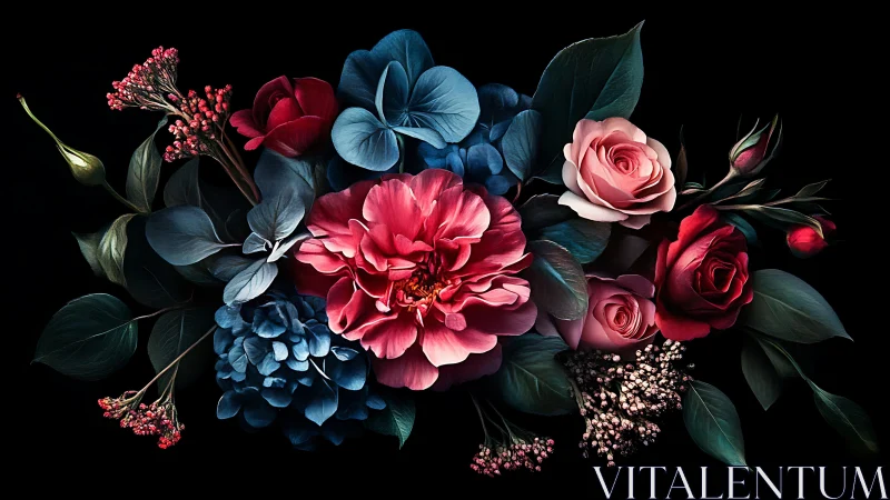 Dramatic Floral Bouquet Against Black Background.