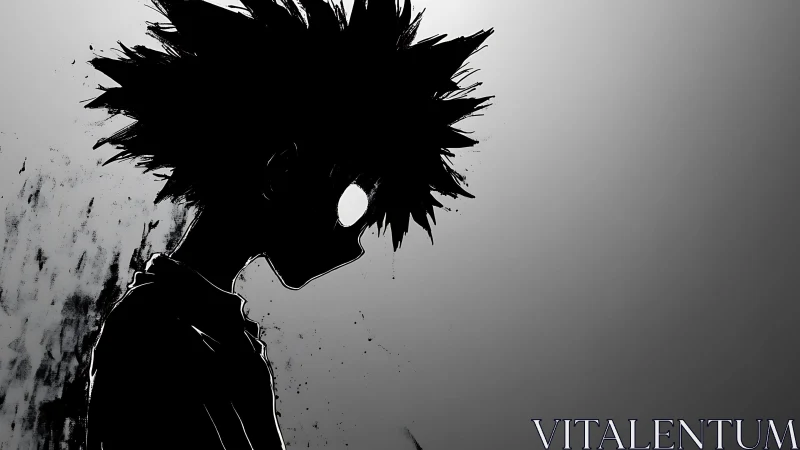Silhouetted spiky-haired figure in high contrast profile view.