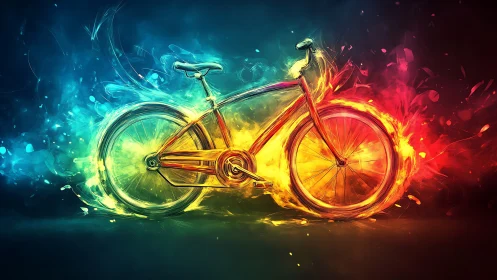 Bicycle rendered with neon luminescence effects and directional color gradients.