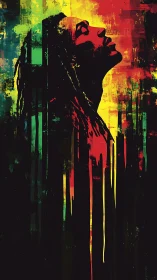 Silhouetted profile in dripping tricolor abstract raster field