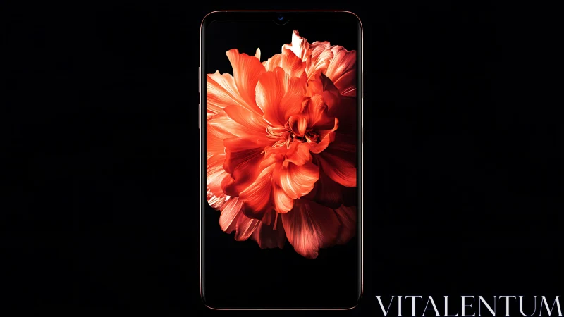Red Dahlia Bloom Rendered on Modern Smartphone Display.