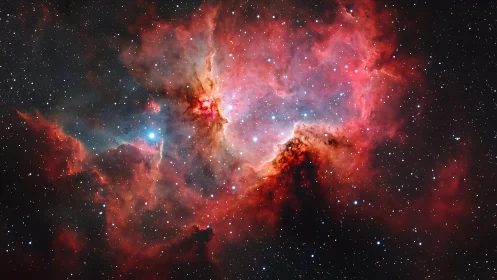 Ionized hydrogen emission nebula with dense dark dust lanes