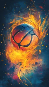 Fiery basketball surges through bold swirls of glowing color