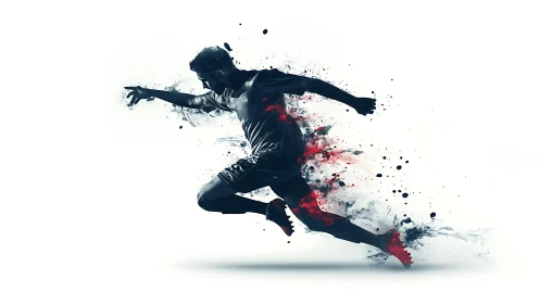 Kinetic ink dispersion of sprinting athlete silhouette study.