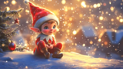 Luminescent winter elf portrait in cinematic snowfall field.