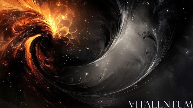 Fractal vortex convergence in luminous dual-tone digital painting.