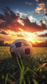 Low-angle football field study under high-dynamic sunset sky.