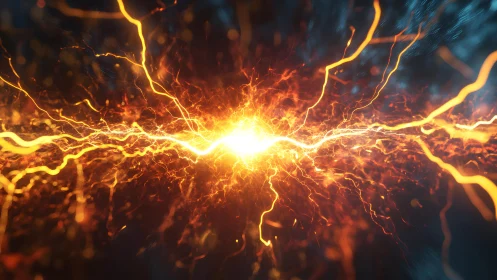 Fiery Electric Burst with Glowing Sparks in Abstract Digital Art.