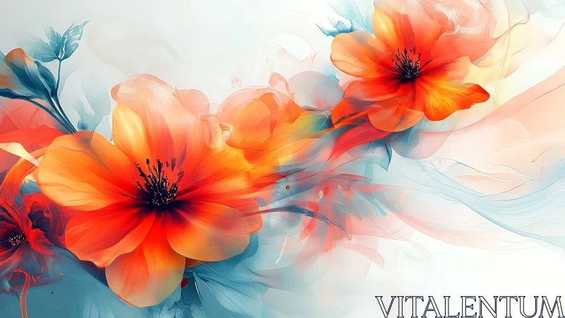 Vibrant Red Flowers Blend Into Flowing Waves of Light