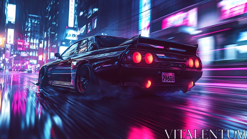 Neon city sprint with a midnight street racer car.