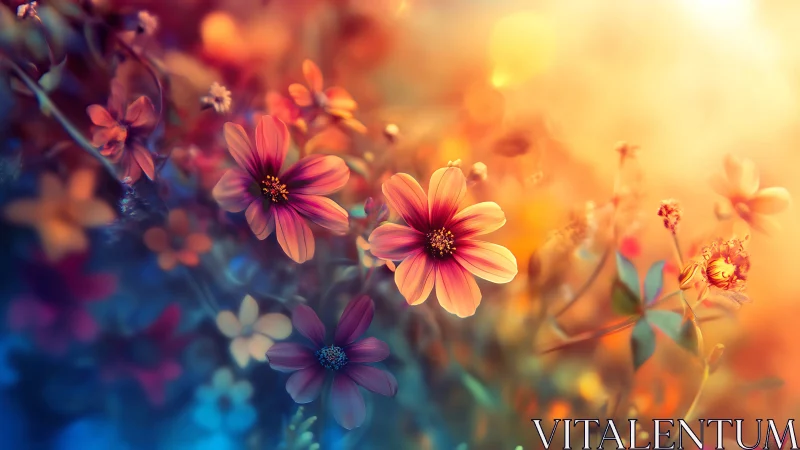 Soft-Focus Dahlias and Cosmos with Chromatic Warm-Tone Gradient.