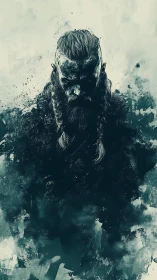 Monochrome Viking portrait merges splatter textures with negative space