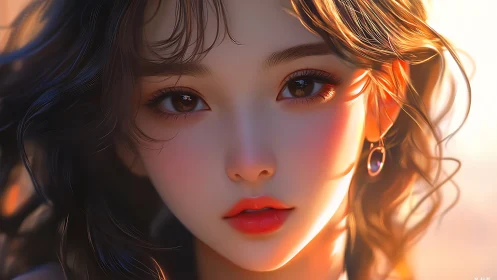 Digital painting portrait with luminous bokeh edge lighting.