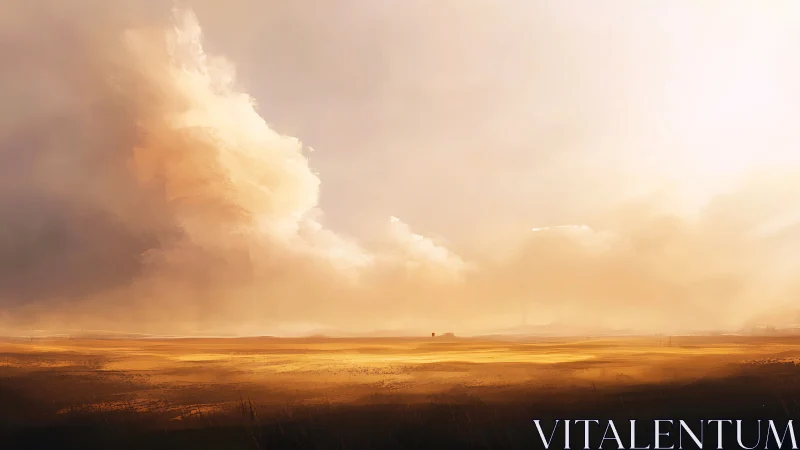 Golden plains under expansive sunlit cloud bank.