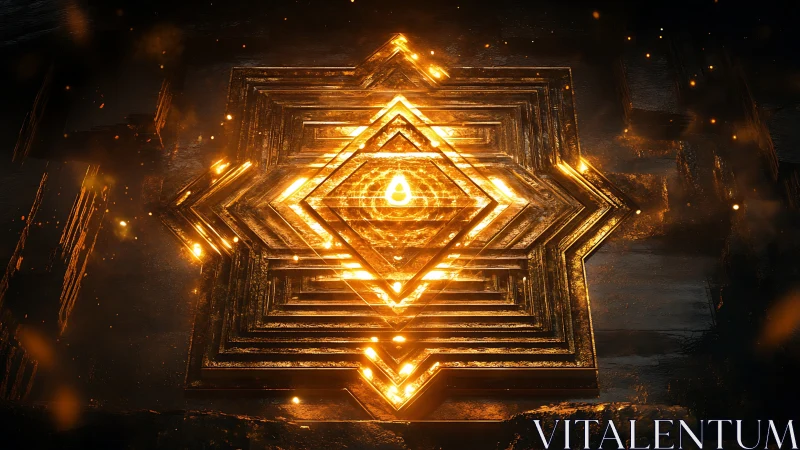 Geometric metallic star structure emits controlled golden light