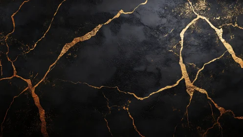 Golden faultlines across midnight stone, quietly blazing.