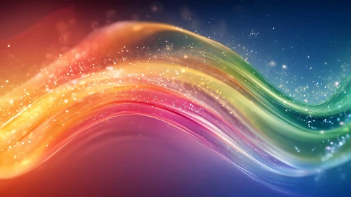 Vibrant rainbow light waves with sparkling particle trails.