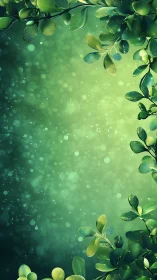 Green foliage border surrounds bokeh gradient background