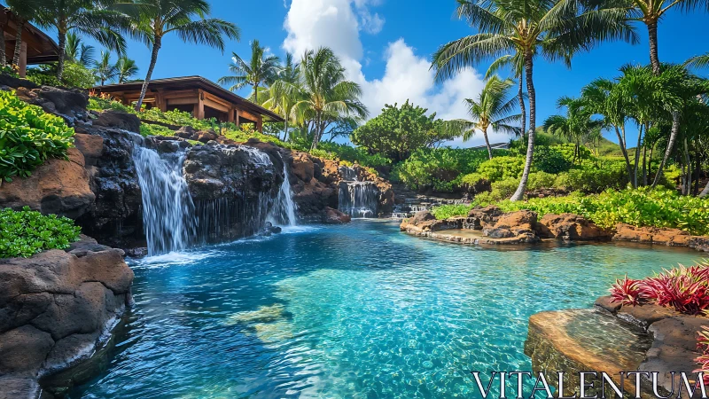 Tropical Waterfall Resort with Crystal Blue Lagoon Pool.