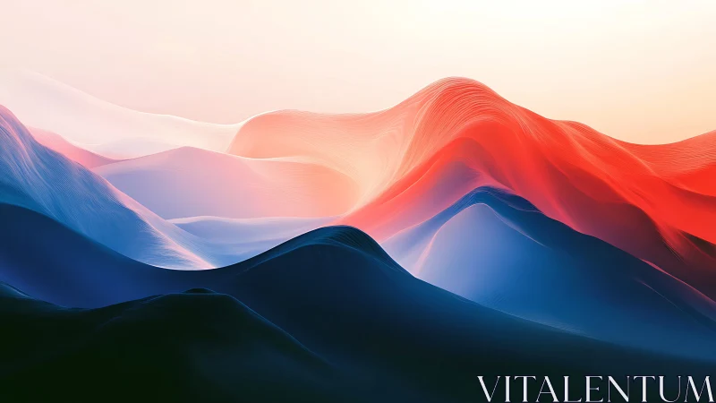 Abstract flowing hills in red, blue, and soft pastels.