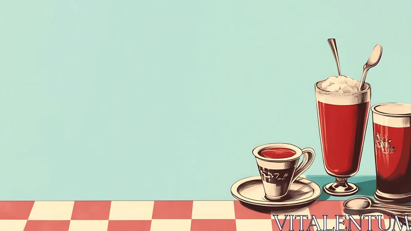 Retro soda fountain trio whispers over checkerboard calm.