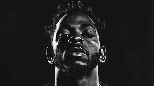 Monochrome portrait emphasizes defiant upward gaze and grit.