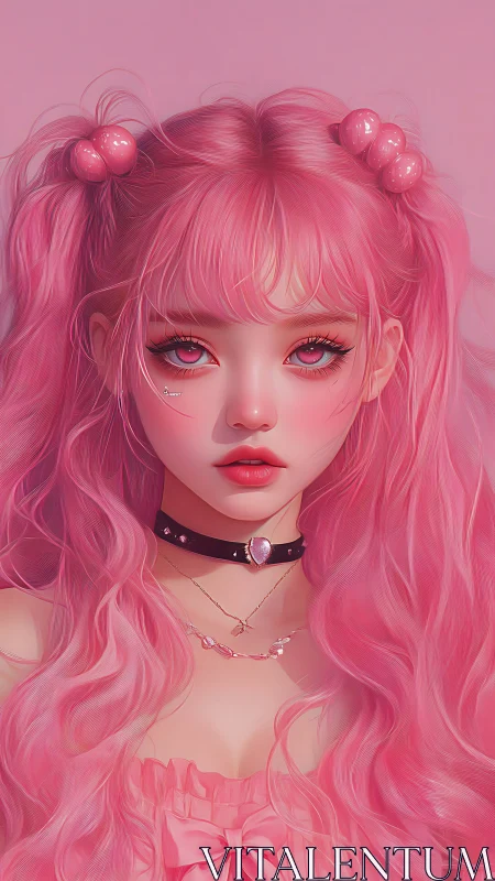 Cotton candy pink girl with dreamy eyes and soft waves.