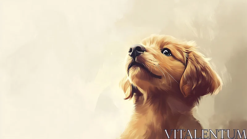 Digital portrait of light brown puppy on soft beige background.