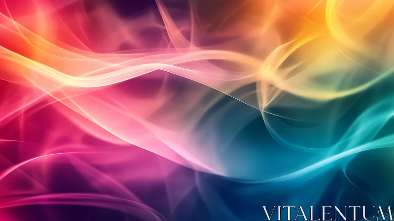 Multicolor flowing light bands on dark abstract gradient.