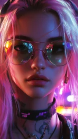 Cyberpunk neon portrait with reflective visor lighting study.
