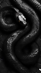 Coiled black serpent rendered in high-contrast photoreal detail