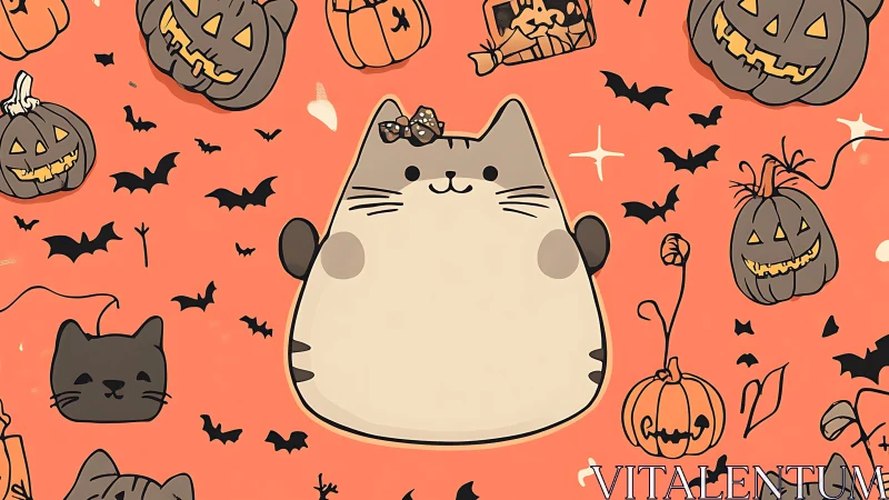 Kawaii Cat Silhouette in Halloween Iconography Matrix.