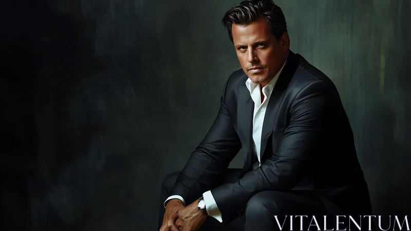 Confident man in tailored suit holds a steady, intense gaze