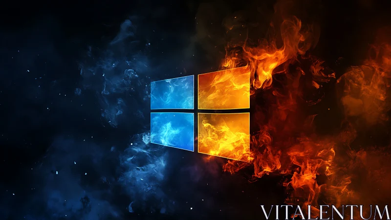 Fire and Ice Collision: Windows Logo Engulfed in Elemental Fury.