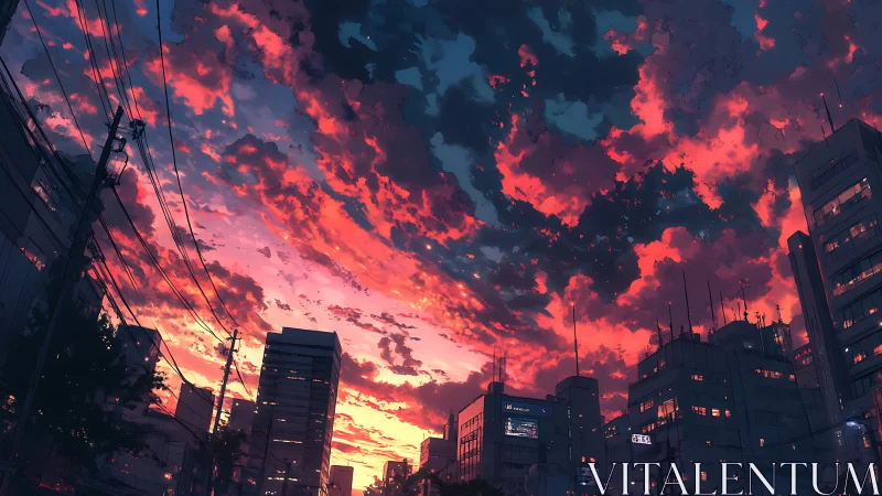 Urban skyline framed by dramatic magenta dusk cloudfield