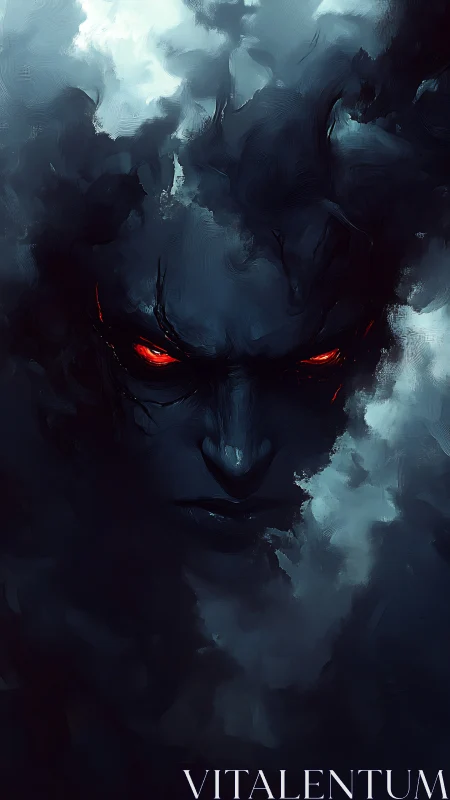 Dark humanoid face emerges from dense swirling smoke