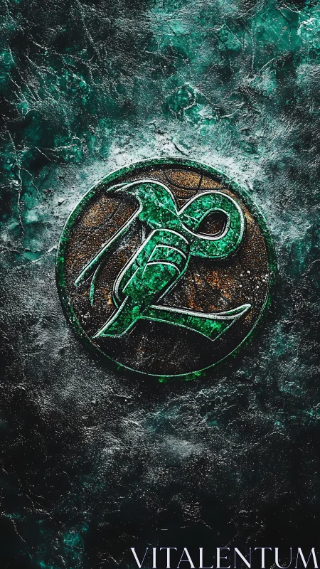 Emerald serpent sigil carved into storm darkened stone.
