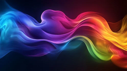 Chromatic ribbons surf across darkness in liquid motion