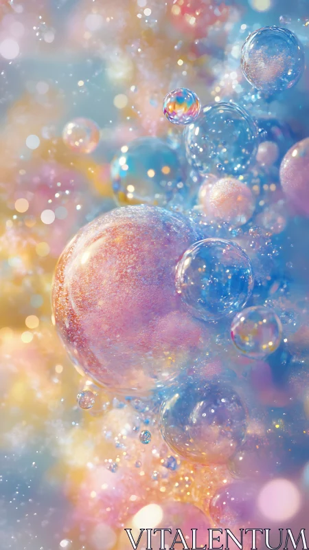 Dreamy pastel bubbles floating in soft shimmering light.