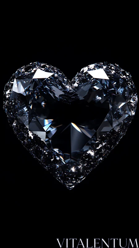 Diamond Heart Faceted Black Jewel Against Darkness.