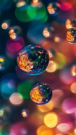 Macro depth-of-field study of iridescent soap bubbles in bokeh field