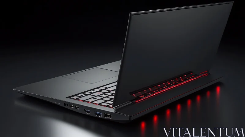 Gaming laptop showcases red backlit keyboard and sleek body.
